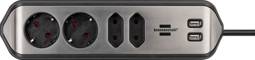 Stekkerdoos Brennenstuhl bureau Estilo 4vdig incl 2 USB 2m zwart/zi