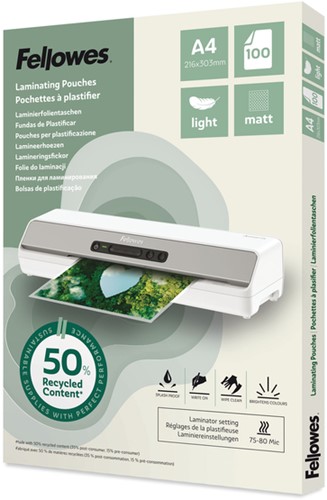 Lamineerhoes Fellowes A4 light 50% gerecycled mat 100stuks