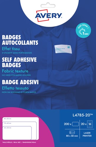 Naambadge etiket Avery L4785-20 80x50mm 200 stuks