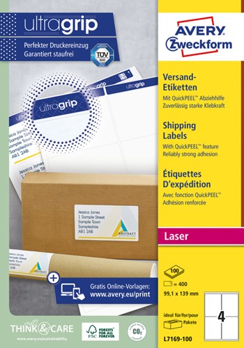 Etiket Avery L7169-100 99.1x139mm 400 stuks