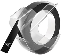 Reliëftape Dymo embossing plastic 9mm wit op zwart