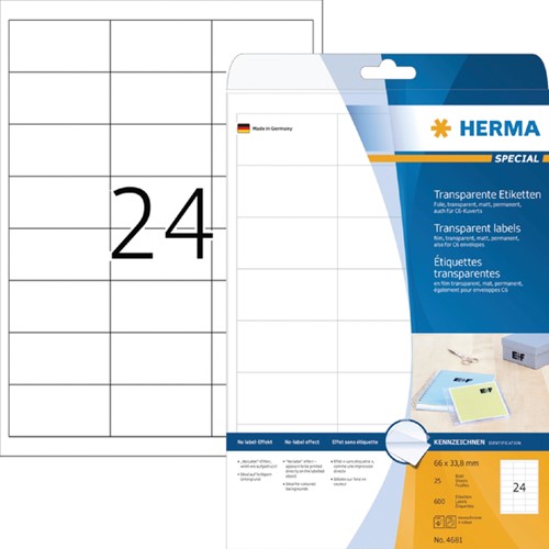 Etiket HERMA 4681 66x33.8mm transparant 600 stuks
